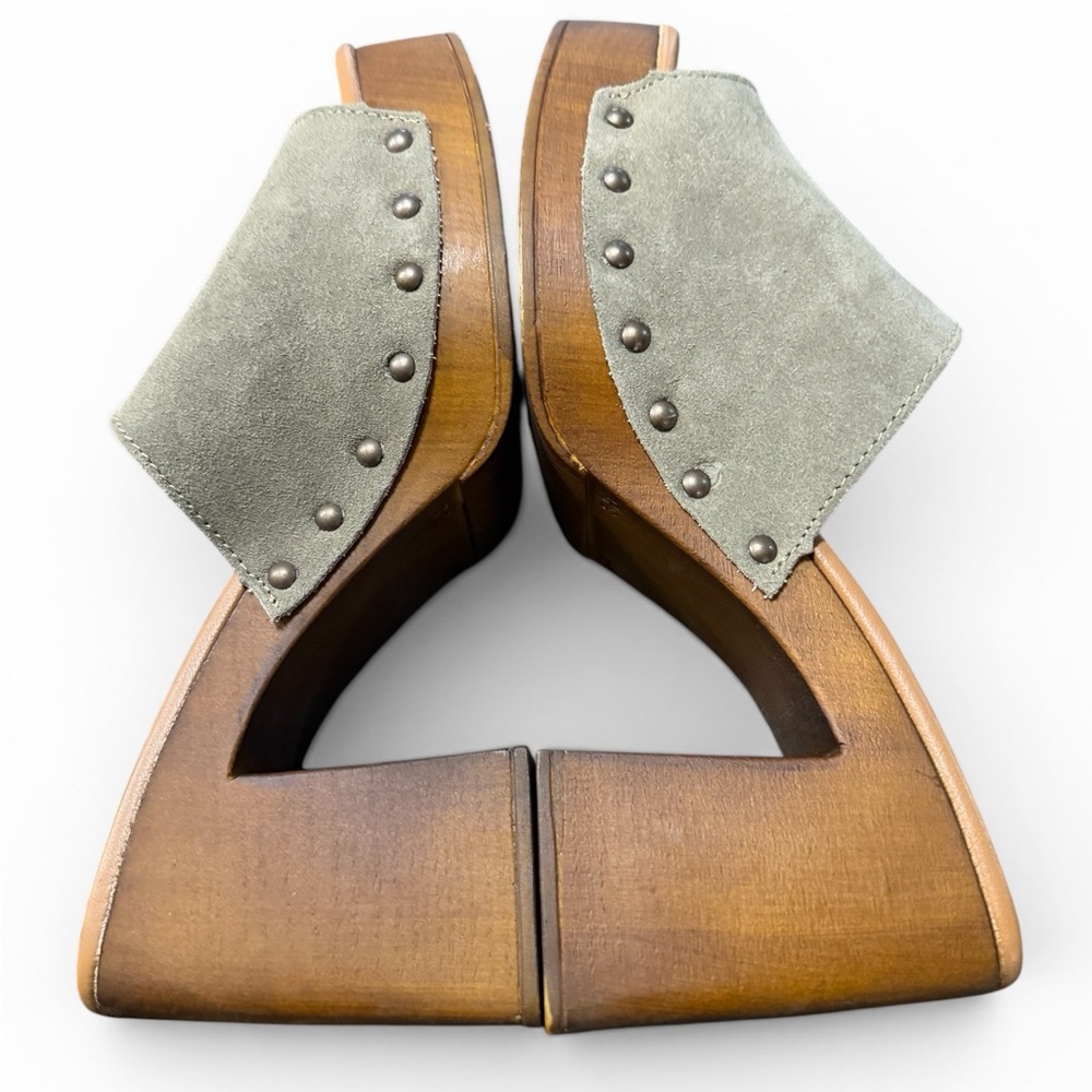 Suede Slide Mules in Sage Green. Gently Used - Picture 4 of 9